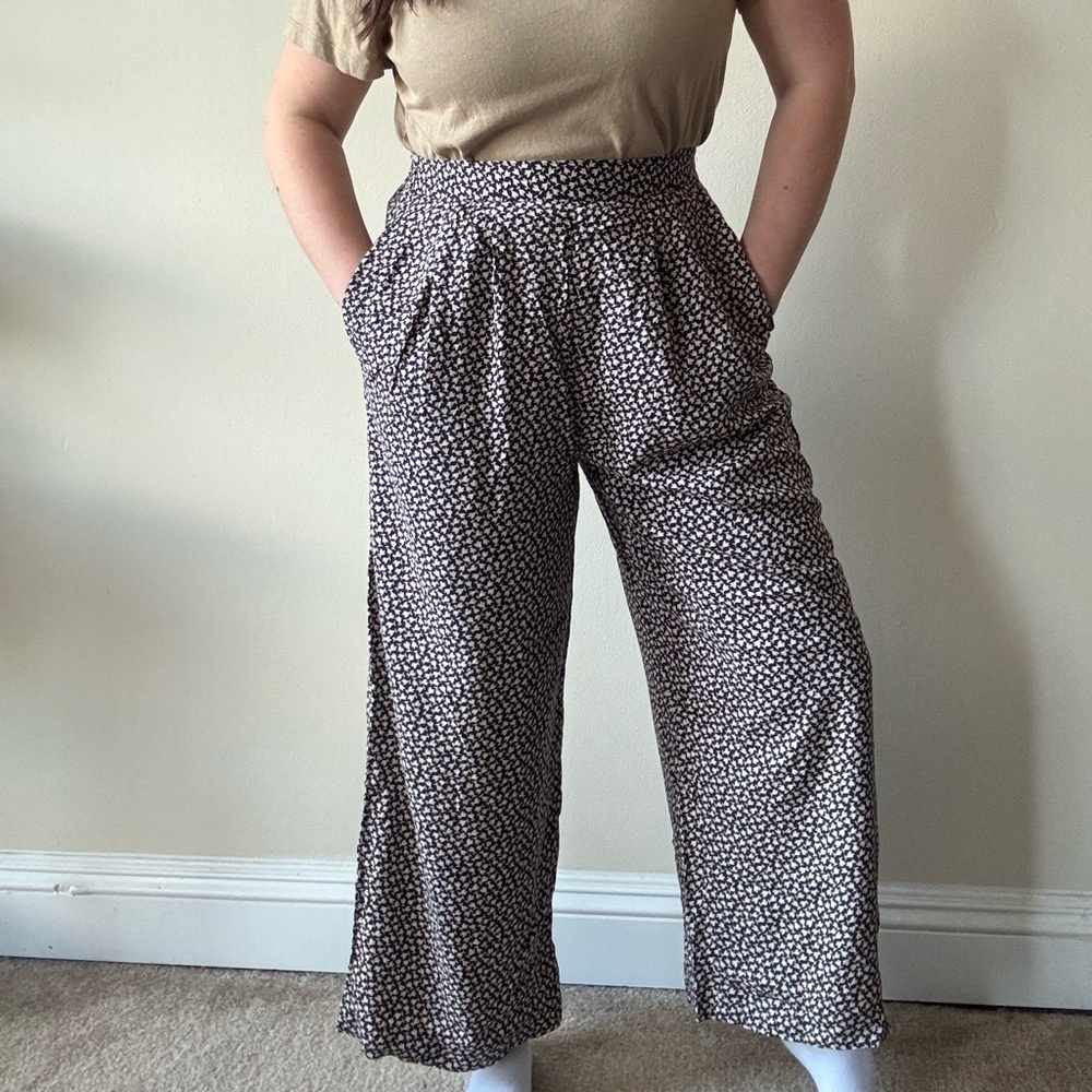 Talbots Navy Floral Wide Leg Pants